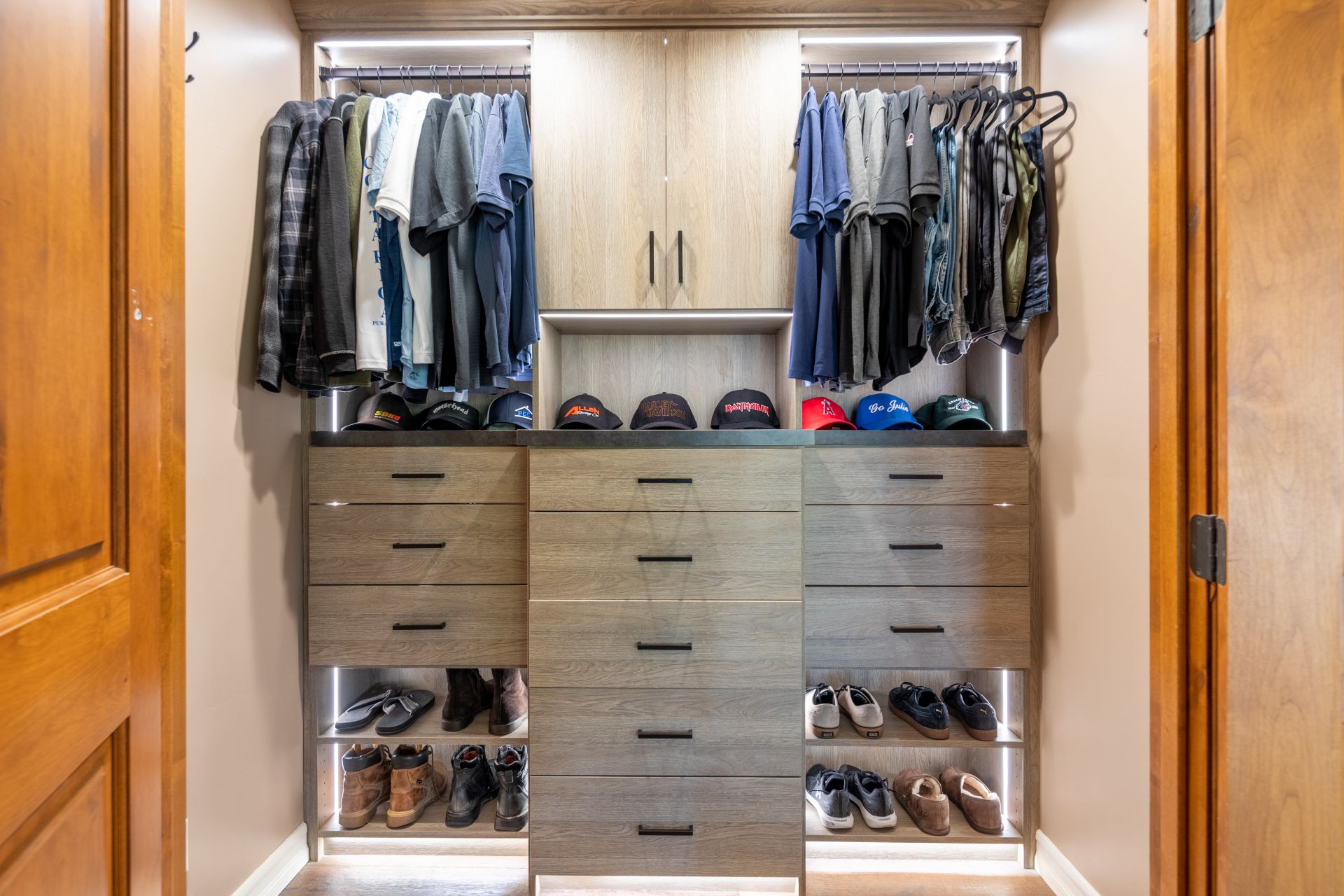 Men’s custom reach in closet Newprot Beach closet design for Reach in closet.