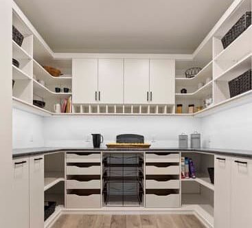 Image of custom cabinets in a butlers pantry Butlers pantry with custom cabinets; pantry organization youtube videos