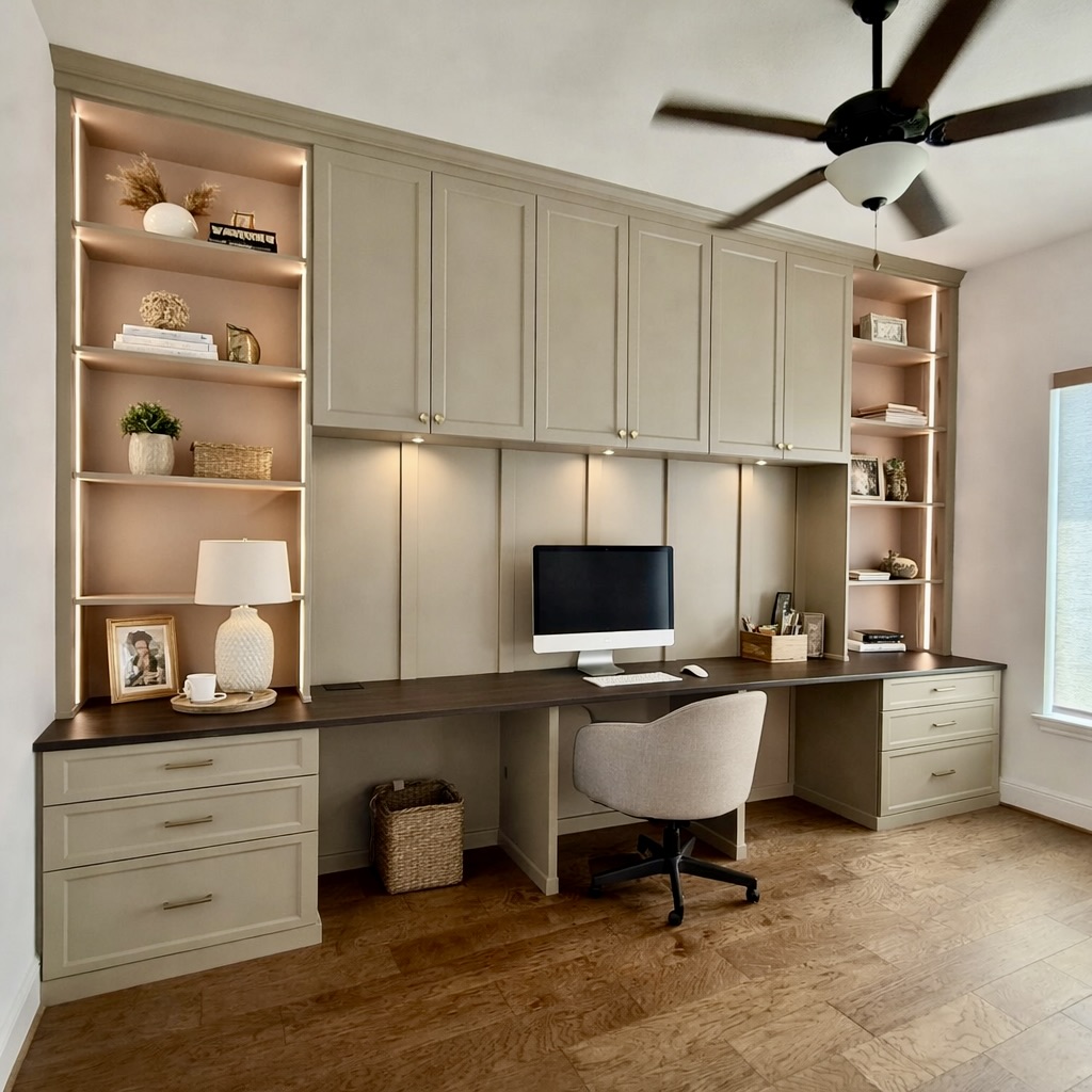 custom office cabinets eith custom home storage Picture of custom office cabinets with custom home storage.