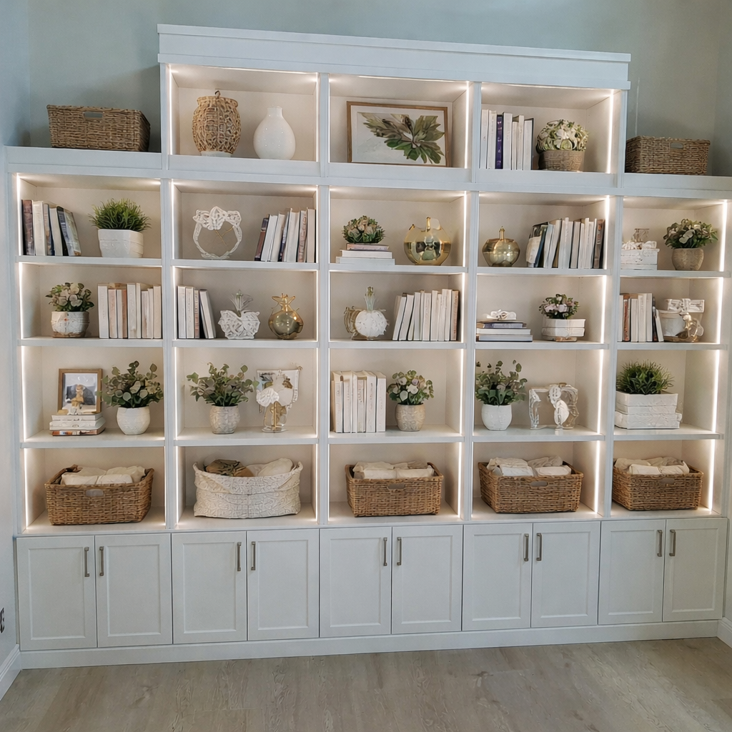 Custom home storage solutions Image of custom cabinetry for a living room.