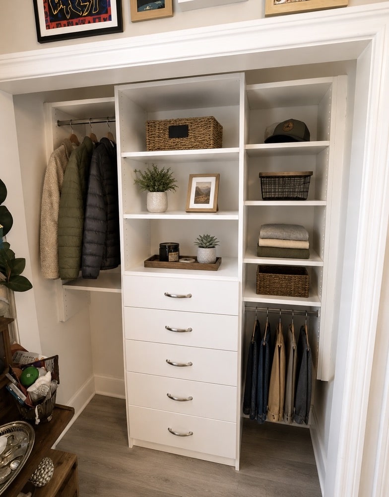 REACH-IN Closet for Orange County Homeowner Image of an Orange County reach-in custom closet